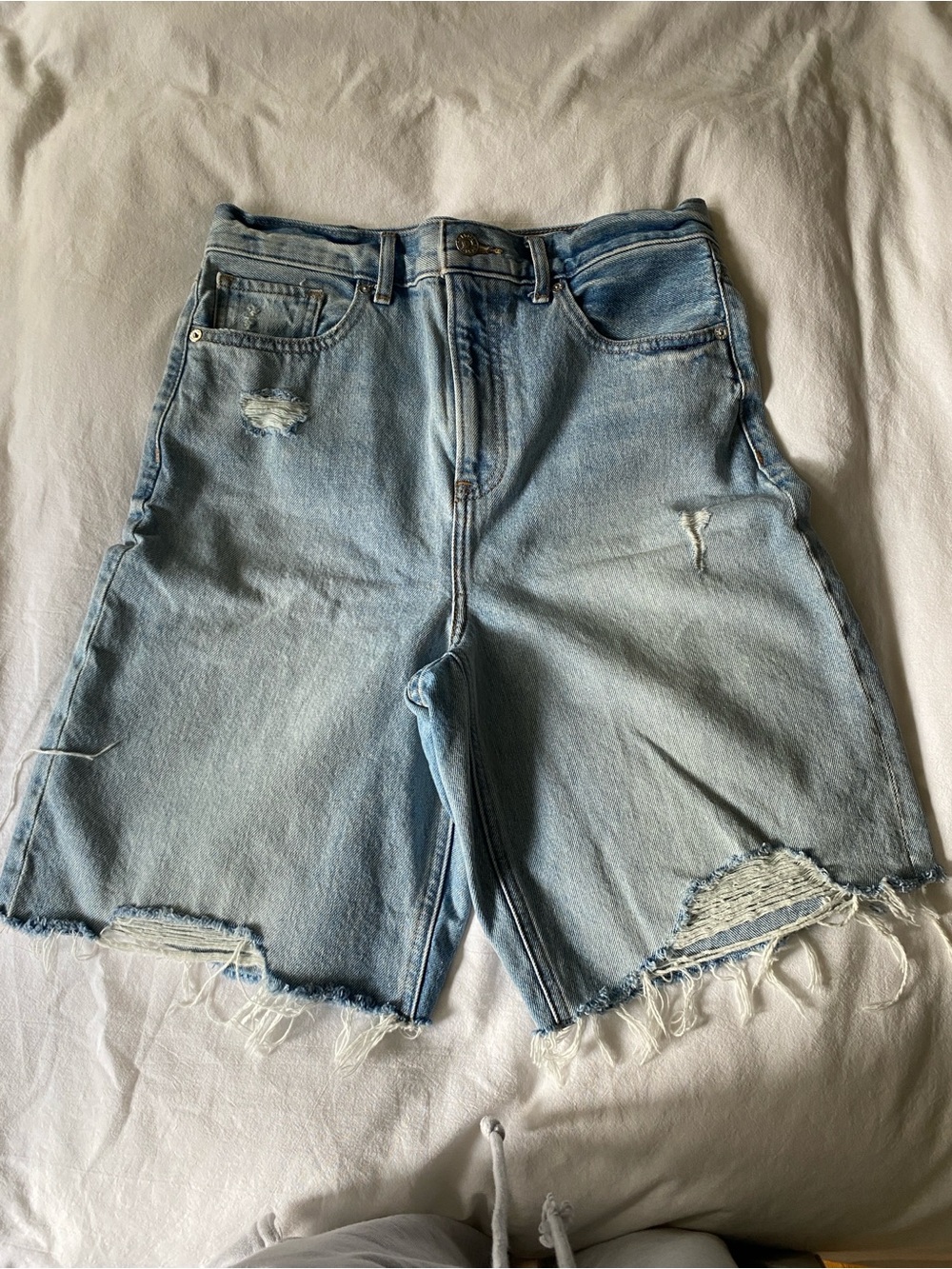 Express Light Blue Distressed Denim Shorts